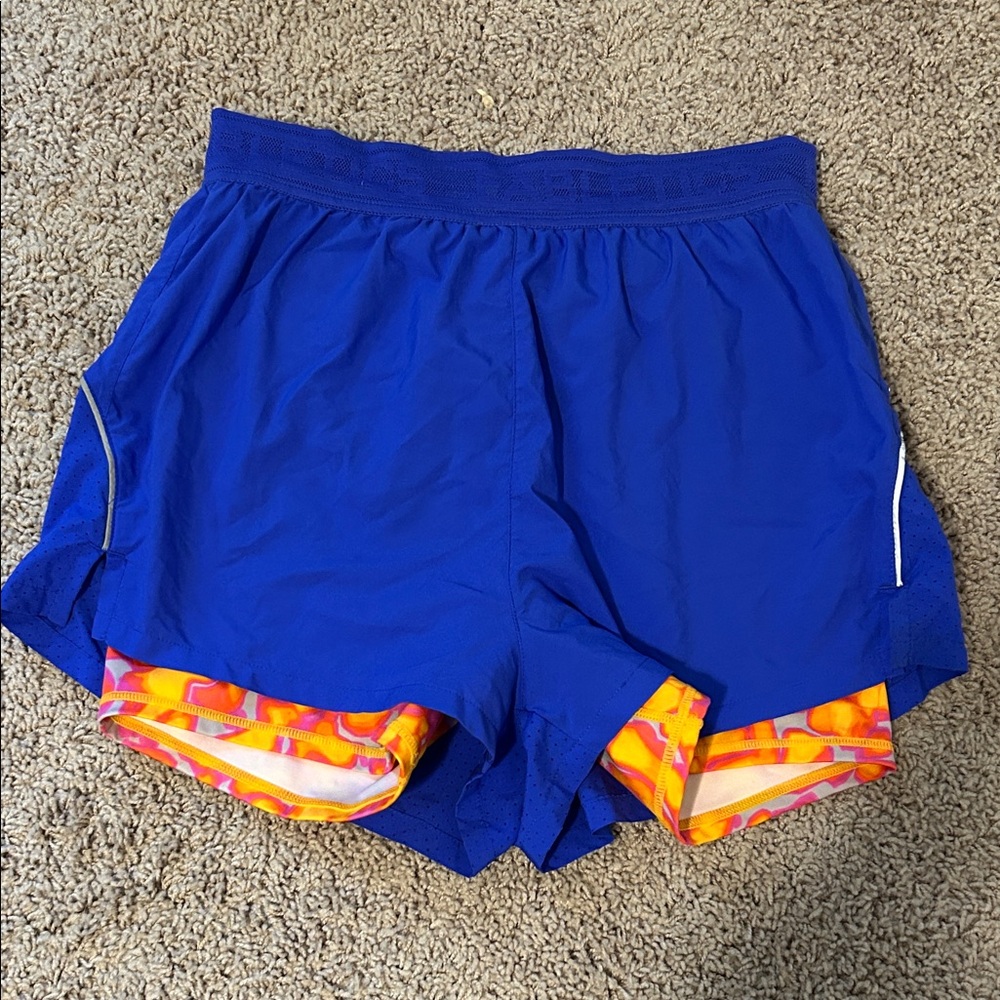 Fabletics Blue Athletic Shorts with Attached Bike Shorts